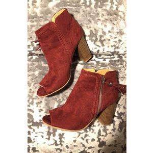 Maroon Peep-toe Heeled Booties